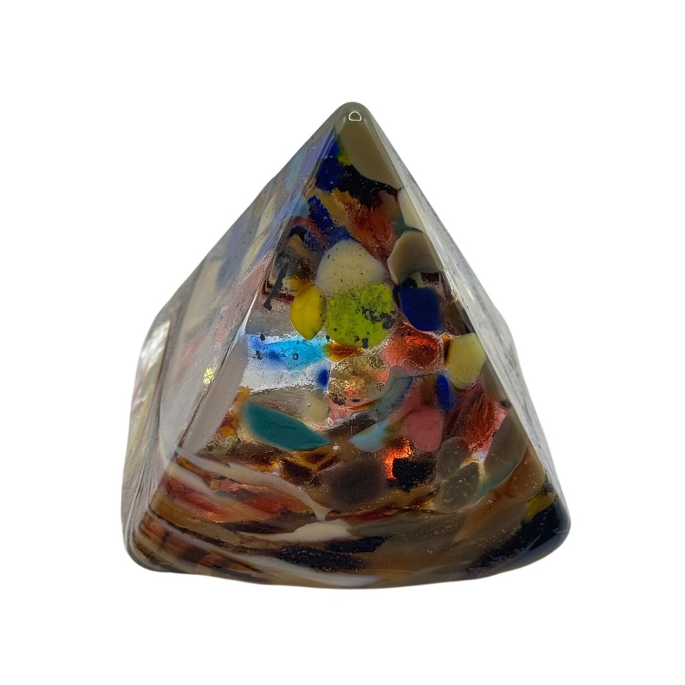 James Hayes Art Glass Paperweight Pyramid Multicolor Studio Glass Sculpture